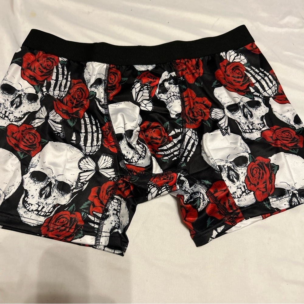 Morvia Men Costume Men's Underwear Boxer Briefs Black , Red Skull Goth Emo - Picture 1 of 5